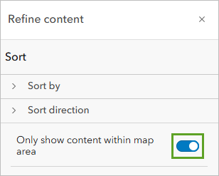 Only show content within map area filter turned on