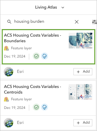 Card for the ACS Housing Costs Variables - Boundaries layer