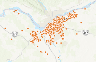 Map filtered to only show collisions with cyclists