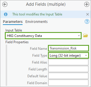 Add Fields (multiple) tool