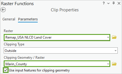 Parameters for the Clip raster function