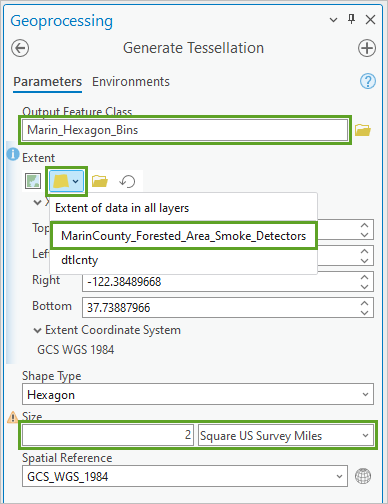 Parameters for the Generate Tessellation tool