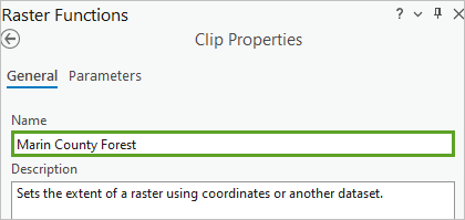 Parameters for the General tab of the Clip raster function