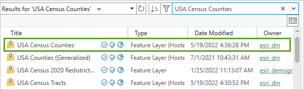 USA Counties layer in search results