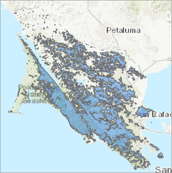 Marin County with buffered forested area layer