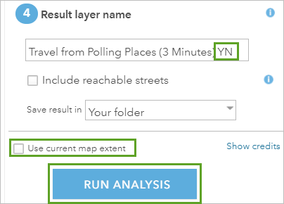 Updated result layer name with Use current map extent not checked