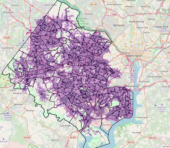 Areas in Fairfax County, Virginia, within three-minute drive time of polling location