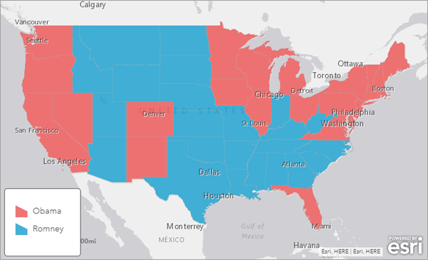 Map styled by the F2012_elec attribute