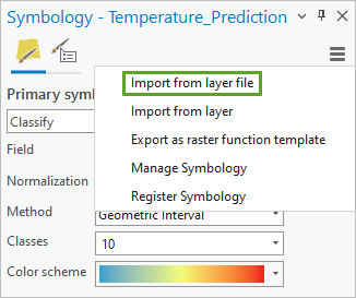 Import symbology to the temperature prediction raster