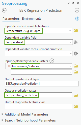 EBK Regression Prediction parameters