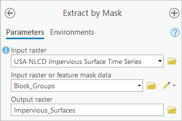 Provide parameters for the Extract by Mask tool.