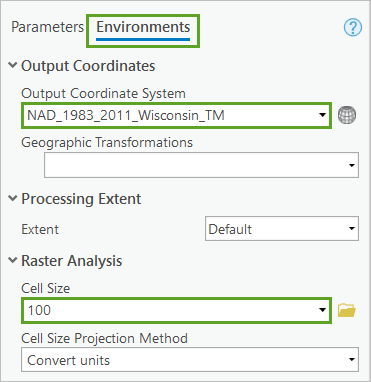 Provide environments settings for the Extract by Mask tool.