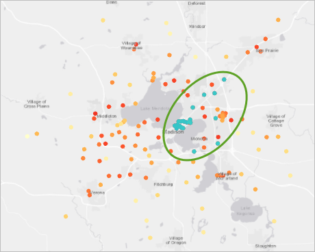 Highest temperature measurements selected on the map