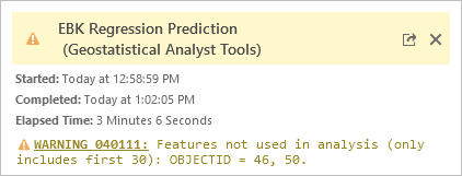 WARNING 040111: Features not used in analysis (only includes first 30): OBJECTID = 46, 50.