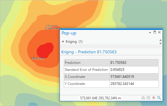 Pop-up with predicted temperature and standard error