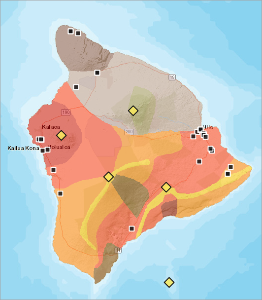 mapa del volcán kilauea