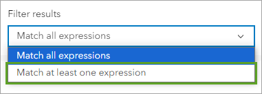 Filter the results to show features that meet at least one expression.