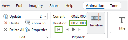 Duration control and Reset button on the ribbon