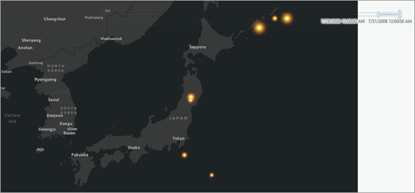 Map of Japan with seven earthquakes visible