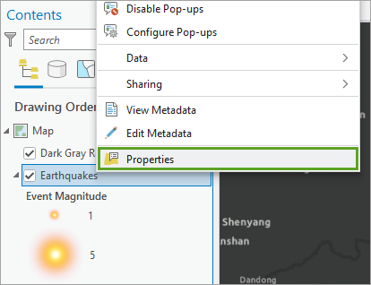 Properties option in the layer's context menu