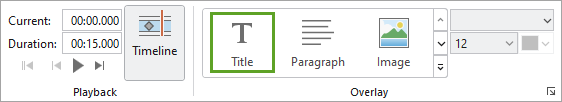 Title option in the Overlay gallery on the ribbon