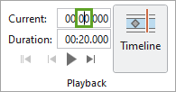 The seconds position within the Current time control on the ribbon
