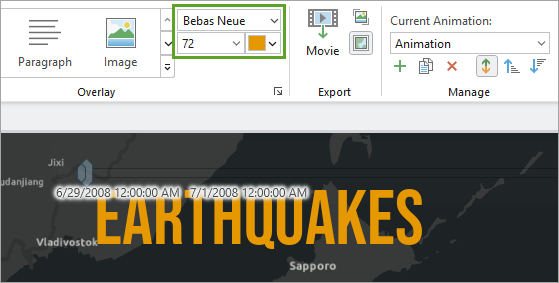 Font properties for the title overlay