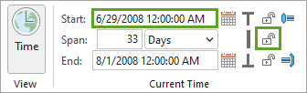 Start time and Span Locked button on the ribbon