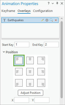 Place overlay top left button in the Animation Properties pane