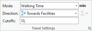 Travel Settings on the Service Area Layer tab of the ribbon