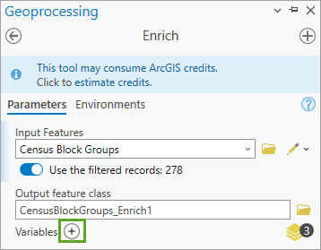 Add variables button on the Enrich tool