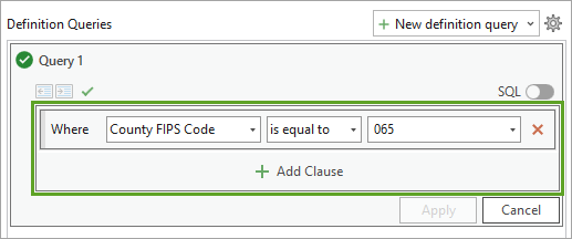 Query 1 set to Where County FIPS is equal to 065