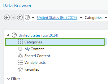 Categories in the Add Variable window