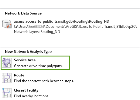 Service Area option on the Network Analysis menu