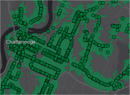 Map with service area polygon and bus stop ooints