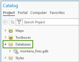 Databases folder in Catalog pane