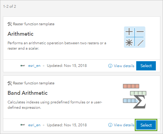 Select button for Band Arithmetic