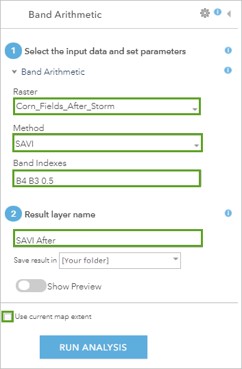 Band Arithmetic parameters for SAVI After