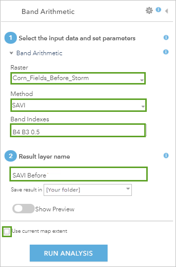 Band Arithmetic parameters