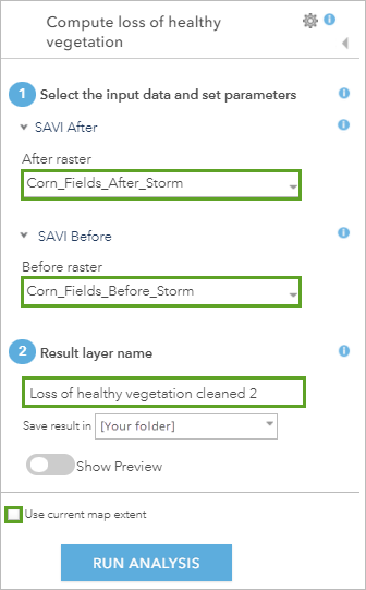 Compute loss of healthy vegetation parameters