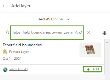 Search for Taber field boundaries owner:Learn_ArcGIS.