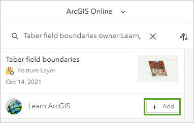 Search for Taber field boundaries owner:Learn_ArcGIS.