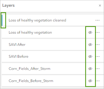 Turn off all layers except for Loss of healthy vegetation cleaned.