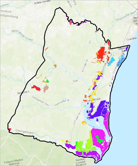 Map showing the PADUS_CRS_eligible parcels within the Georgetown community boundary