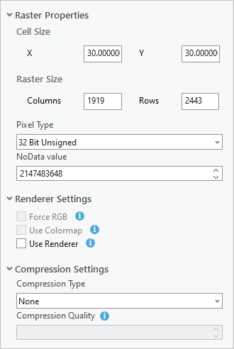 Lower section of the Export Raster General tab