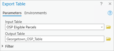 Export Table parameters