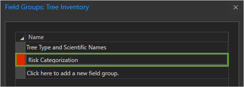 Risk Categorization field group added in the Field Groups window.