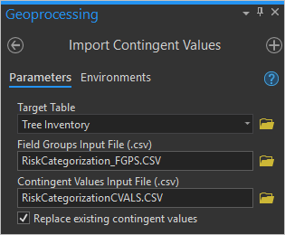 Verify import contingent value tool parameters
