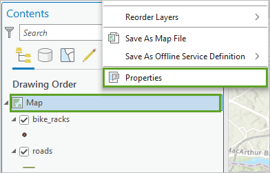 Open the Properties pane of the map.