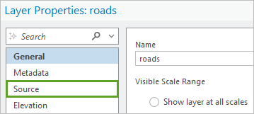 Click the Source tab of the Layer Properties pane.